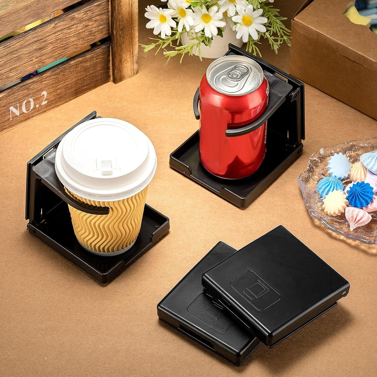 Tallew 8 Pack Folding Cup Holder, Adjustable Boat Cup Holders for Drinks, Wall Mount Plastic Foldable Drink Water Bottle Holders with Screws for Car RV Marine Accessories, Black