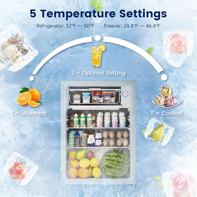 2.6 Cu Ft Small Fridge with Freezer for Office Cream White | Mini Refrigerator for Dorm Bedroom, Compact Fridge, Energy-efficient, Low Noise