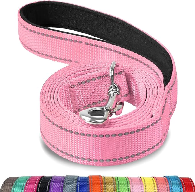 Joytale Dog Leash, 6 FT Double-Sided Reflective, Padded Handle Nylon Heavy Duty Leashes for Medium & Large Dogs Walking, Pink