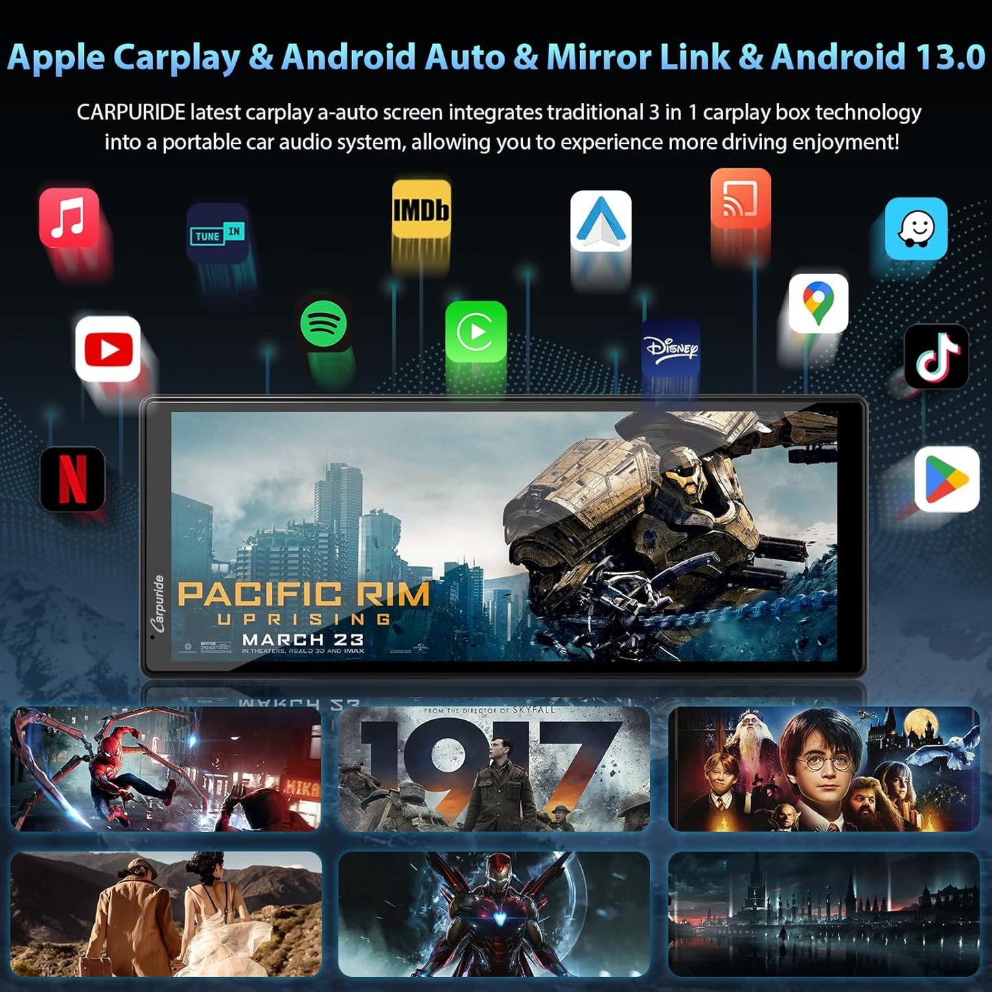 CARPURIDE Wireless CarPlay & Android Auto 4+64GB 8-Core, Online & Offline GPS Navigation 10.26 inch Car Play Screen, G00GLE Play, Mirror Link, Bluetooth, GPS-Antenne, Backup Cam