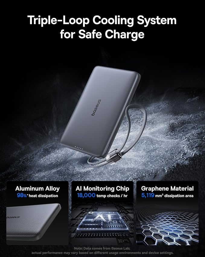 Baseus Picogo Qi2 15W Magsafe Portable Charger, 0.5" Ultra Slim 10000mAh Wireless Power Bank with 27W Built-in USB-C Cable, Magnetic Battery Pack for iPhone 17 Pro Max/17 Pro/Air/16/15/14/13/12