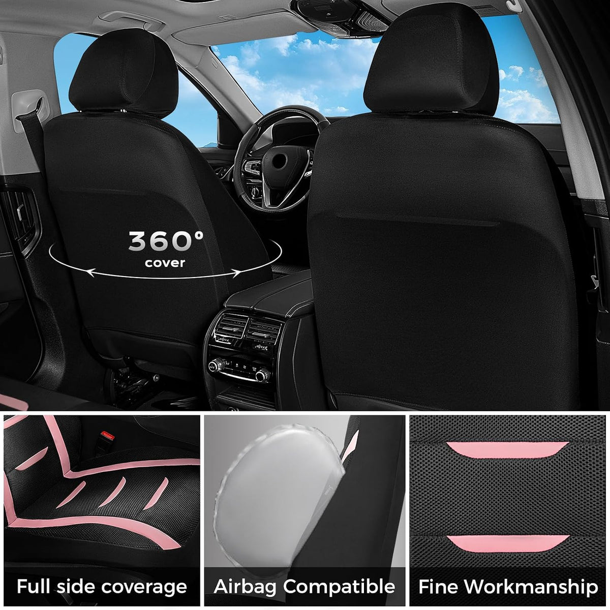FLORICH Seat Cover, Car Seat Covers Front Set, Air Cool Mesh Thick Car Seat Covers, Car Seat Protector 2 Seats, Front Seat Covers Airbag Compatible, Breathable Automotive Seat Covers Fit for Most Cars