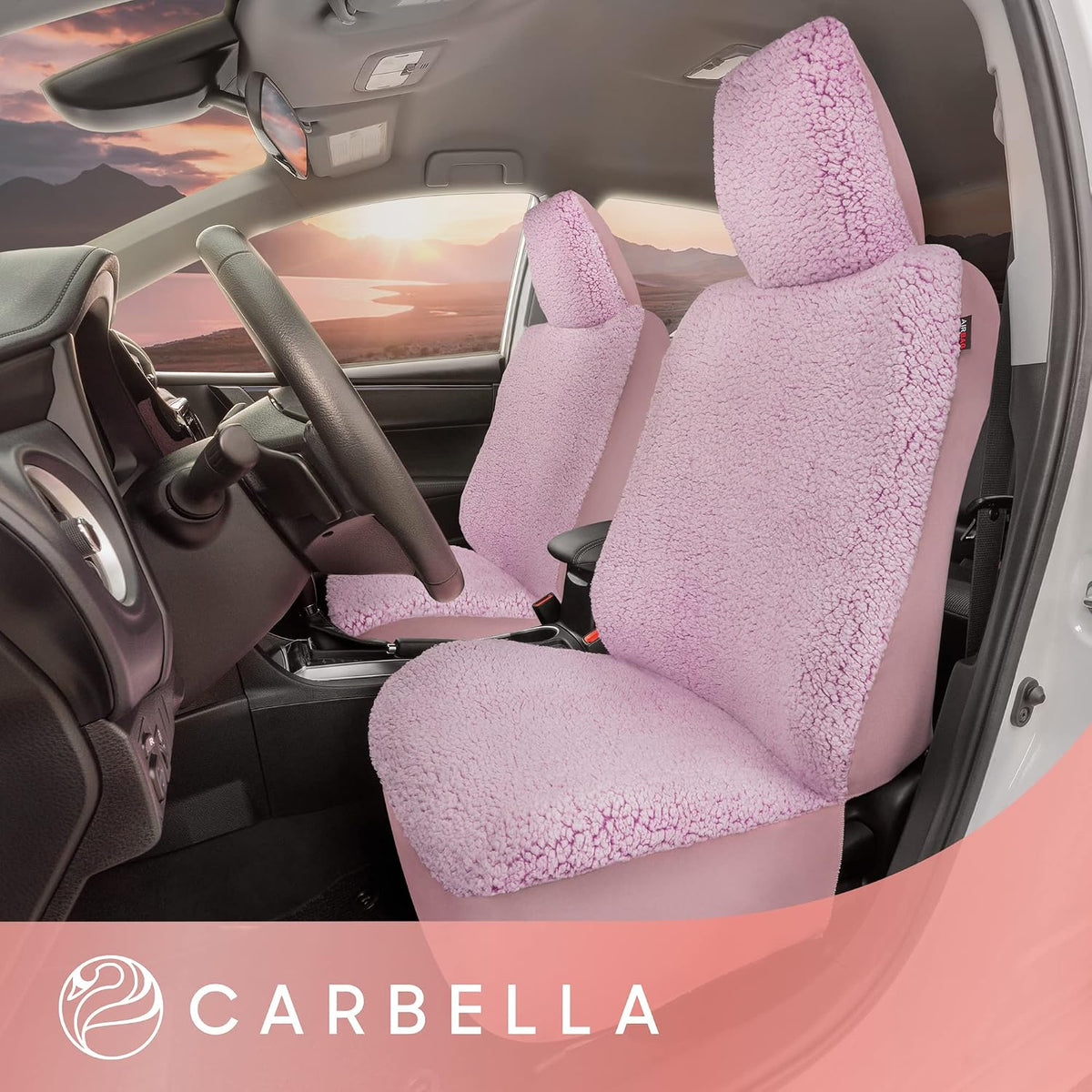 Carbella Plush Sherpa Fleece, 2 Pack Pink Seat Cover for Cars with Soft Cushioned Touch, Cute Automotive Interior Protector for Trucks Van SUV