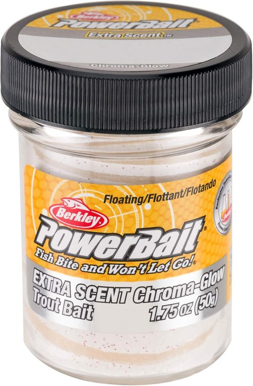 Berkley PowerBait Fishing Dough Bait - Glitter Chroma-Glow, Mallow Glow Red Fleck