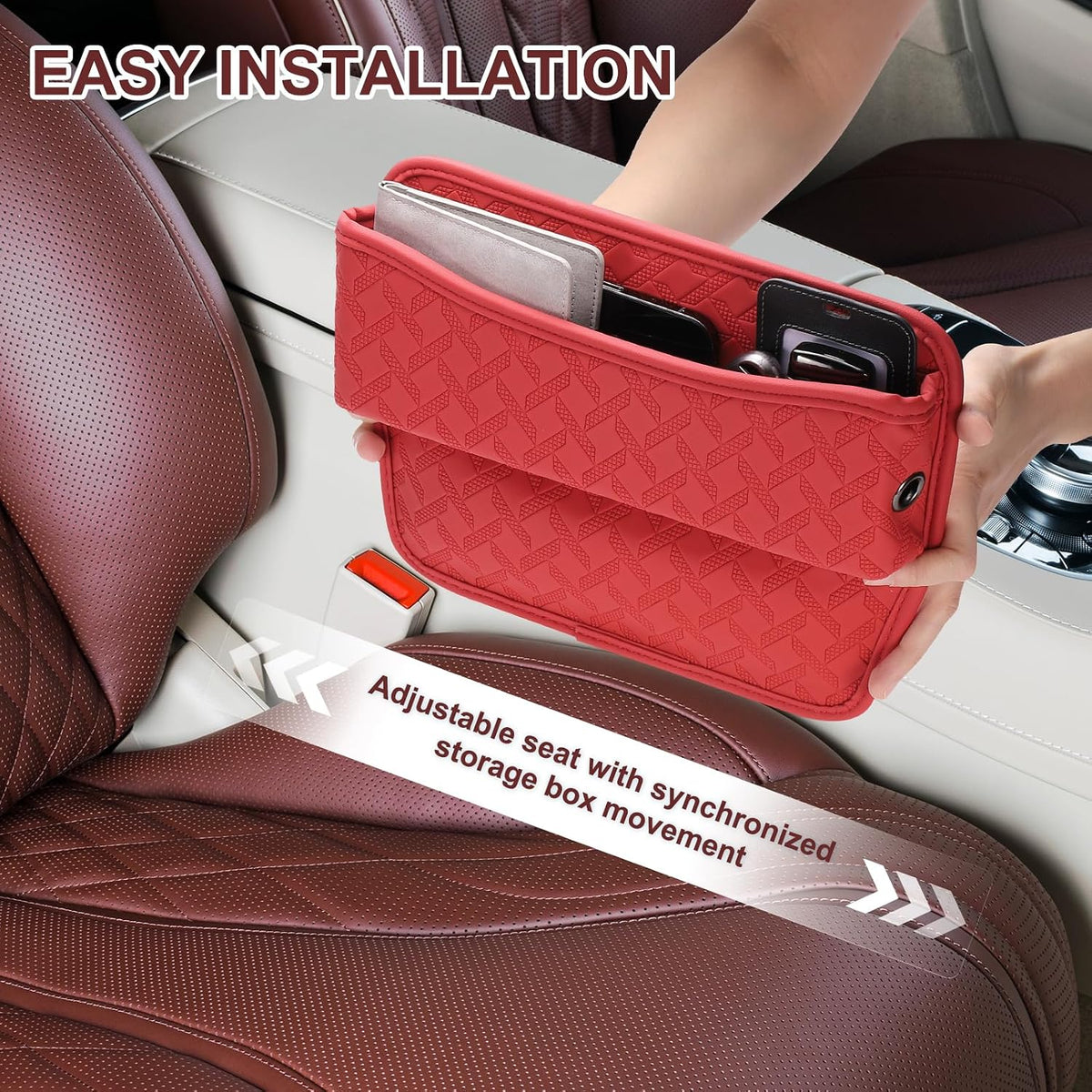 HARFINGTON 2pcs Car Seat Gap Filler Organizer 11.5 x 8 x 2.1 Inch Leather Universal Car Organizer Storage Box Between Seat and Console for Phone Sunglasses Keys, Black