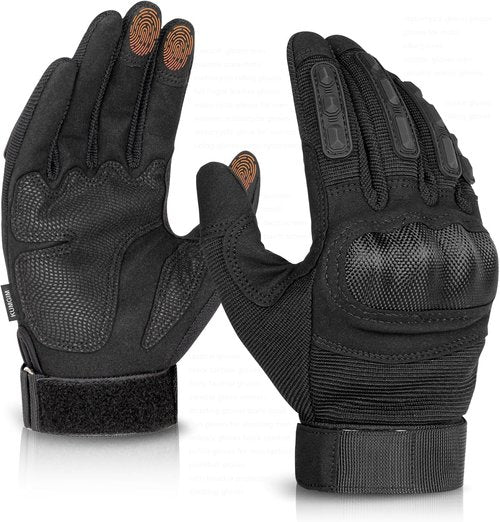 KUMGIM Tactical Motorcycle Gloves - Black Touchscreen with Hard Shell for Outdoor Sports & Work