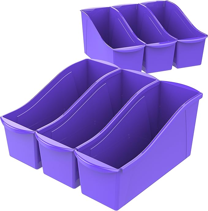 Storex Large Book Bin, Interlocking Plastic Organizer for Home, Office and Classroom, Purple, 6-Pack (71103A06C)