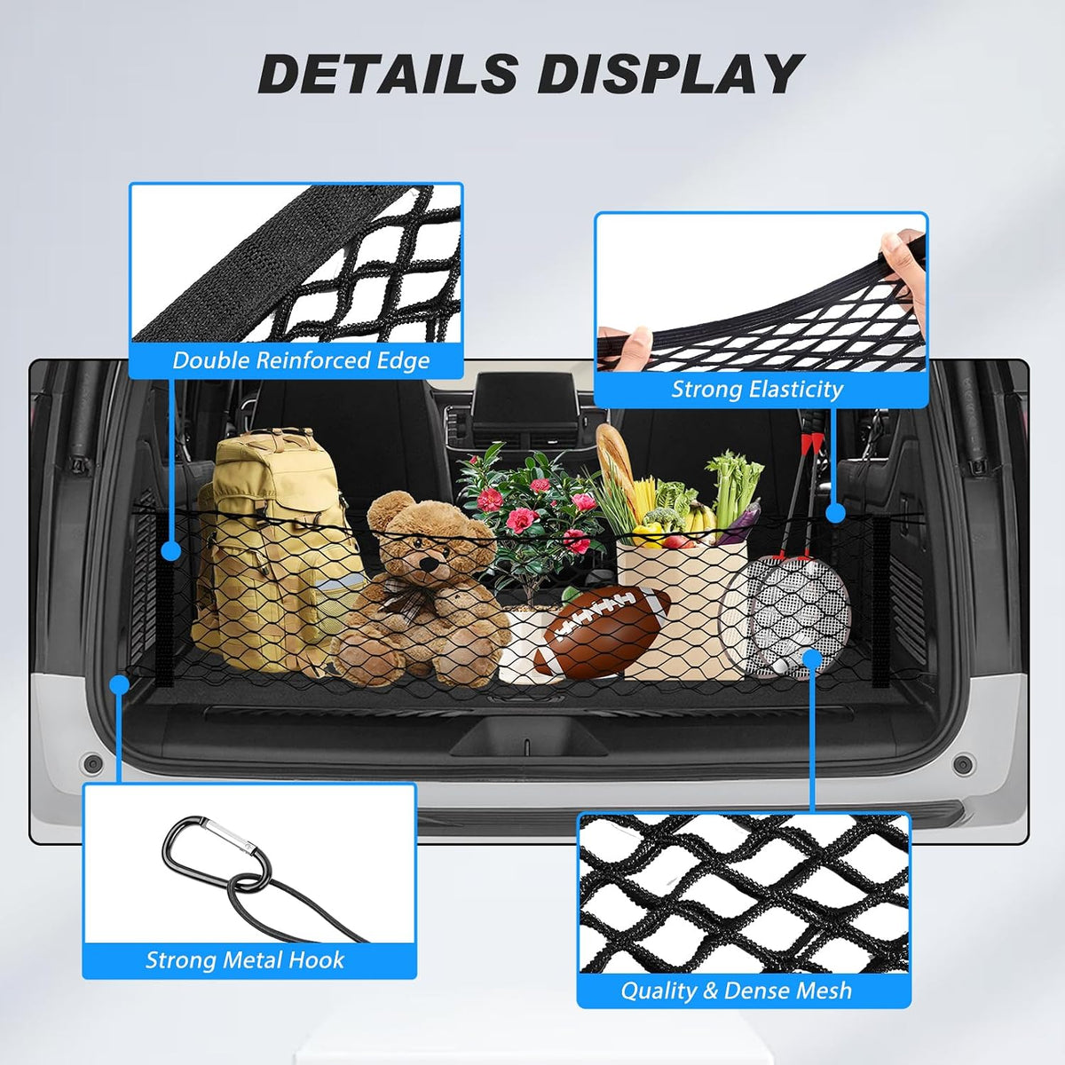 Karltys Envelope Style Cargo Net for 2021-2025 2026 Chevy Tahoe/Suburban/GMC Yukon Accessories, Adjustable Rear Trunk Cargo Net for Chevrolet Tahoe, Heavy Duty Elastic Netting Organizer for Yukon