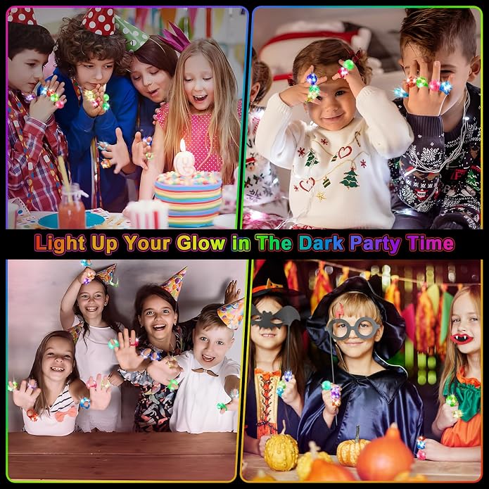 OLUPP Light Up Rings, Glow In The Dark Party Supplies, 6 Style Flashing Glow In