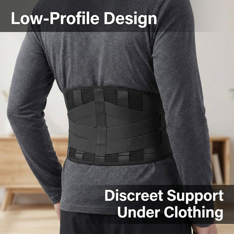 Sohveta Back Brace for Lower Back Pain Relief – Lumbar Support Belt with 5 Steel Stays, Adjustable Compression, Breathable Back Support for Men & Women, Gift Box (Black)