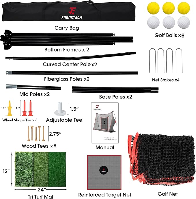 Golf Practice Net - Heavy Duty Driving Range Net with High Impact Chipping Target, Include Carry Bag and Golf Balls for Indoor Outdoor