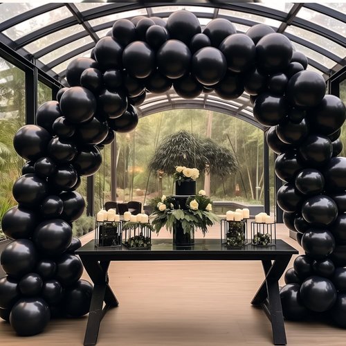 DECOCKRAT Black Latex Balloons Set - 130PCS in Various Sizes (5-18 Inch) for Parties & Celebrations