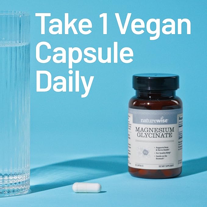 NatureWise Magnesium Glycinate 625 mg - Equal to 125 mg Elemental Mg - Chelated Magnesium Glycinate for Sleep, Relaxation, Muscle & Bones* - Gentle on Stomach, Vegan - 30 Capsules[30-Day Supply]