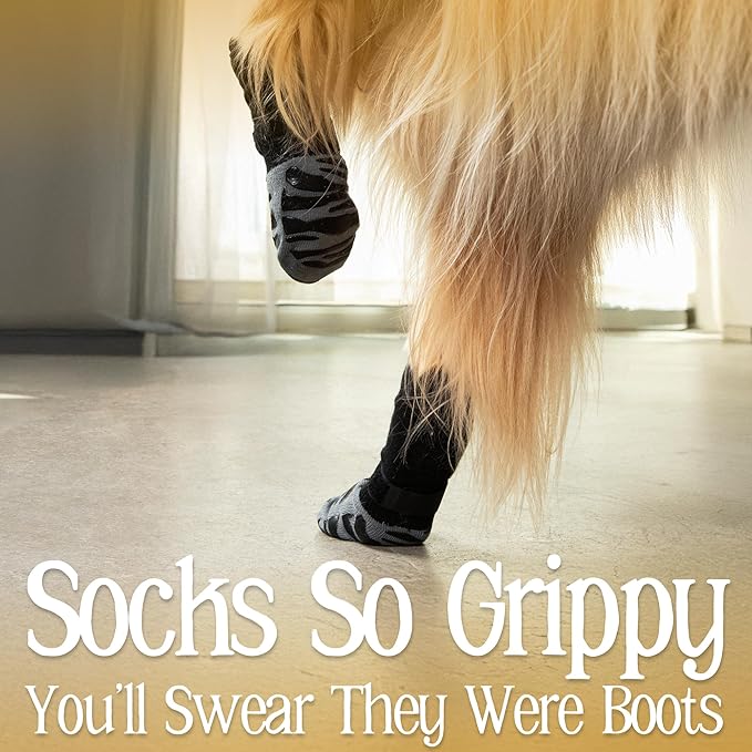 DOK TigerToes Premium Non-Slip Dog Socks for Hardwood Floors - Extra-Thick Grip That Works Even When Twisted - Prevents Licking, Slipping, and Great for Dog Paw Protection - Size Large
