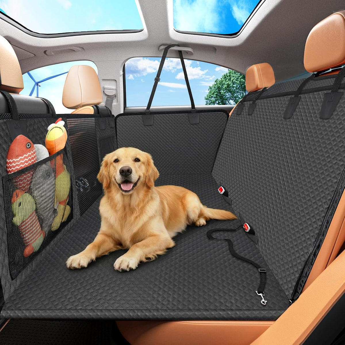 Tough Dog Car Seat Cover for Back Seat with Seatback Top Protection, Waterproof Hard Bottom Back Seat Extender for Dogs, Scratch Resistant Heavy Duty Dog Hammock for Car SUV Small Trucks