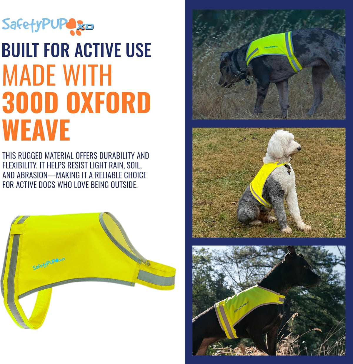 SafetyPUP | XD Lite Dog Vest - Reflective Hi-Visibility Coverage to Mid Back in Fluorescent Yellow