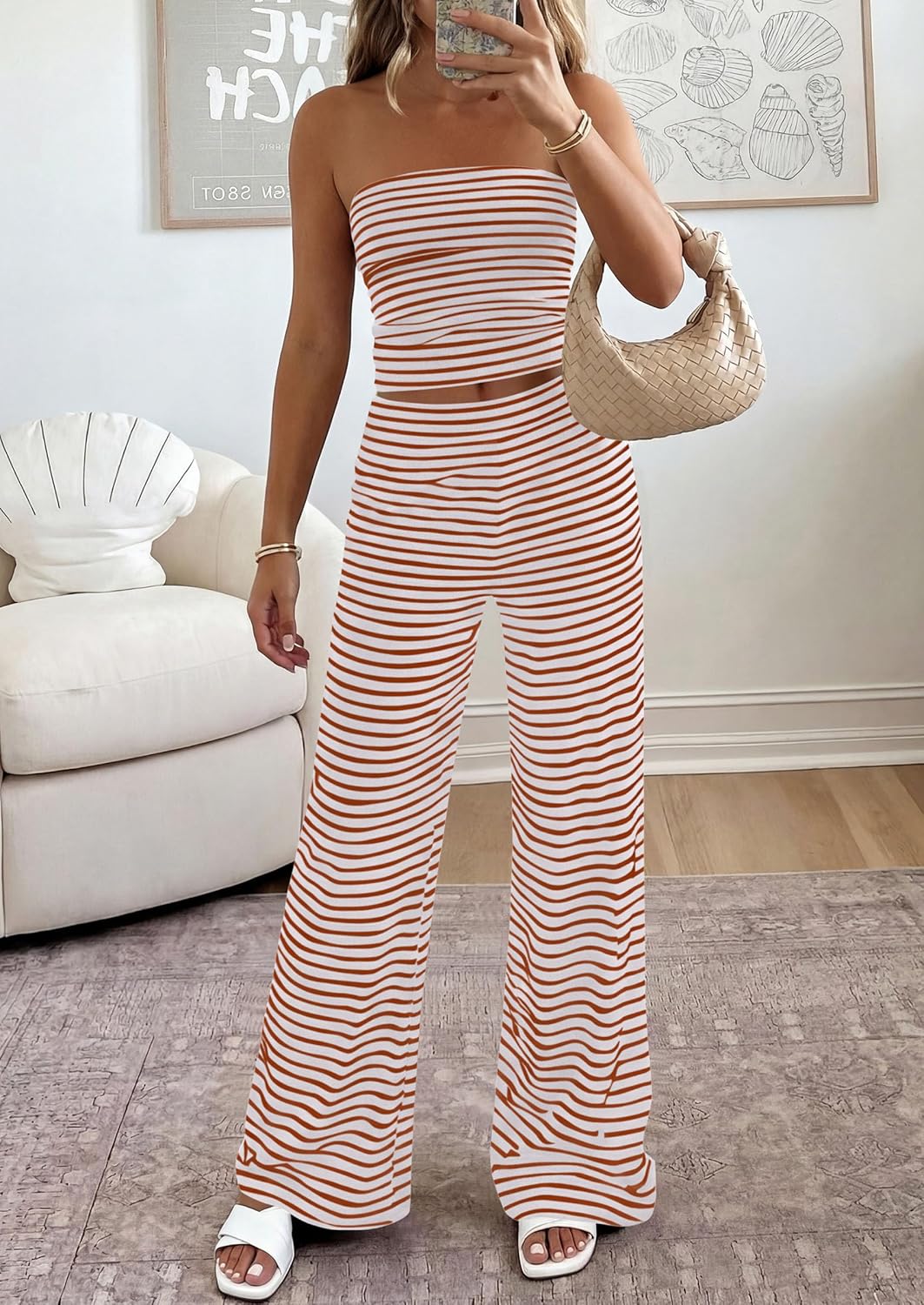PrettyGarden Two-Piece Striped Set - Stylish Summer Travel Outfit for Women | Y2K Loungewear