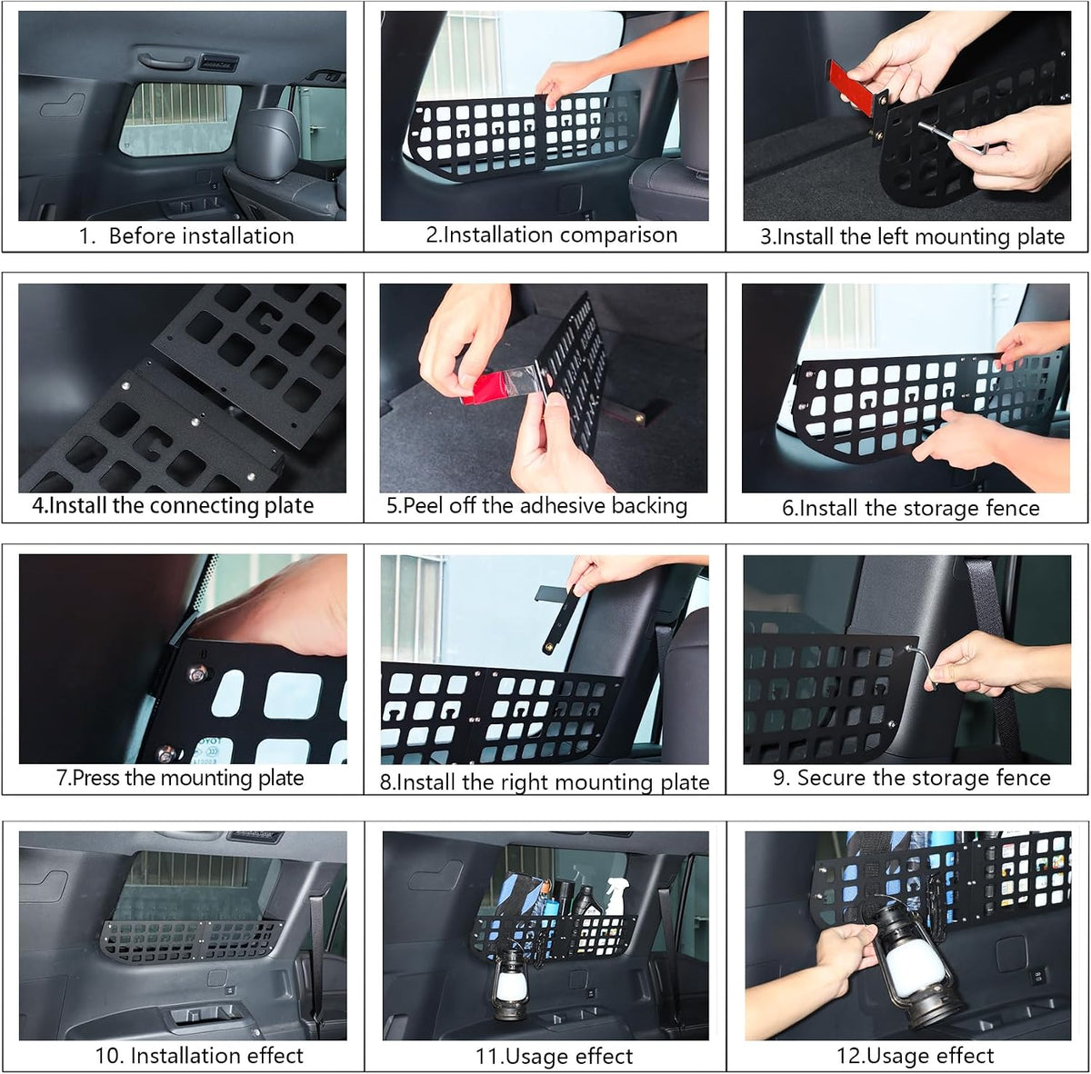 Trunk Side Window Molle Panels Compatible with Toyota Land Cruiser Prado 250 J250 LC250 2024 2025 2026 Rear Window Left Right Side Storage Rack Bracket Organizer Accessories