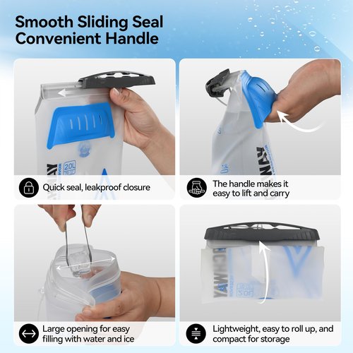 MARCHWAY Lightweight TPU Hydration Bladder 2L/3L for Hydration Packs, Slide-Seal Wide Mouth Water Reservoir Bag with Carry Handle for Hiking, Cycling, Running, Camping, Travel (3L White 100oz)