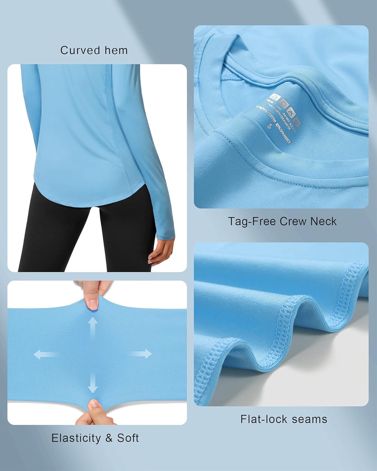 Roadbox Women's Long Sleeve UV Sun Shirts - UPF 50+ Workout & Swim Rash Guard Tops