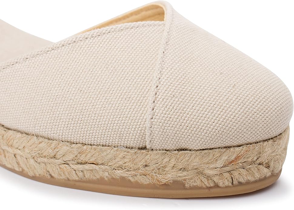 Girona Authentic Spanish Espadrille Wedge Sandals for Women - Sustainable, Eco Friendly, Vegan Shoes. Classic Style, Organic Cotton Canvas Upper, Comfy Insole, Jute Midsole, Rubber Sole. Made in Spain