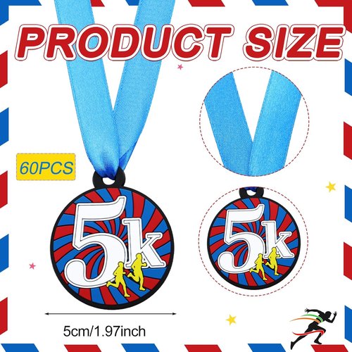 AmazingSpark 60 Pcs 5K Race Award Medals - 2 Inch Rubber Medals for Team Participation & Competitions