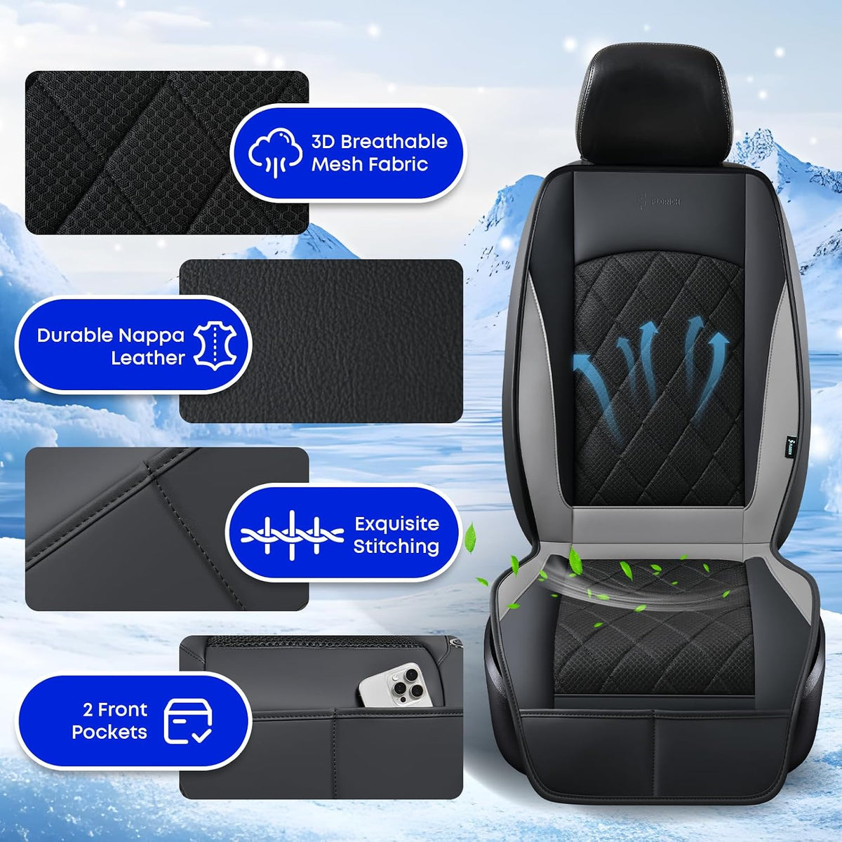FLORICH Cooling Car Seat Cover, Ventilated Seat Cushion Cooling Car Seat Pad for Summer Driving with Powerful Turbo Fans Universal Fit for Car SUV Truck Van-Light Grey