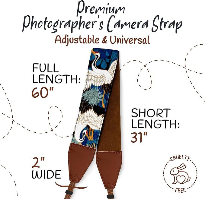Art Tribute Camera Strap, Vintage Embroidered Neck Shoulder & Crossbody Camera
