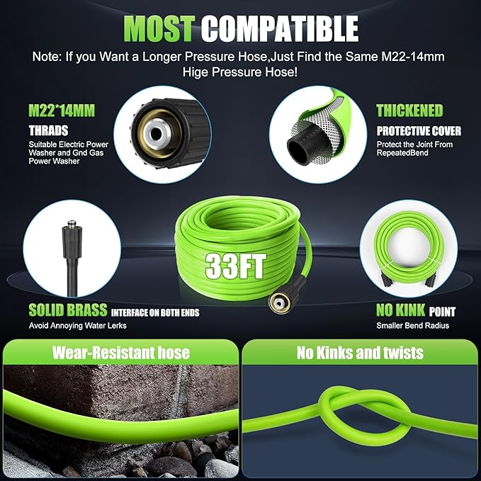 Pressure Washer 5000PSI Adjustable Pressure Power Washers Powered with 33ft Hose, 4 Nozzle and Foam Cannon, Powerwashers Cleaner Machine for Home, Cars, Green