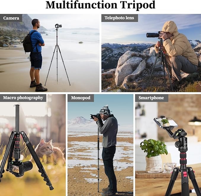 81" Professional Tripod for Camera & Phone -Tall, Compact Travel Tripod Stand
