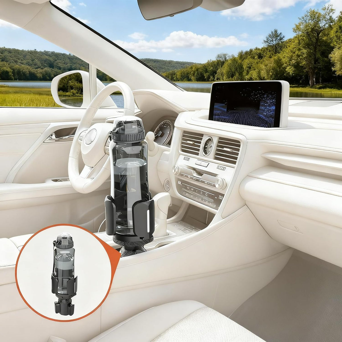 Car Cup Holder Expander, Adjustable 2.95"-5.5" for 10-64oz Bottles, Expandable Base with Anti-Slip Pads