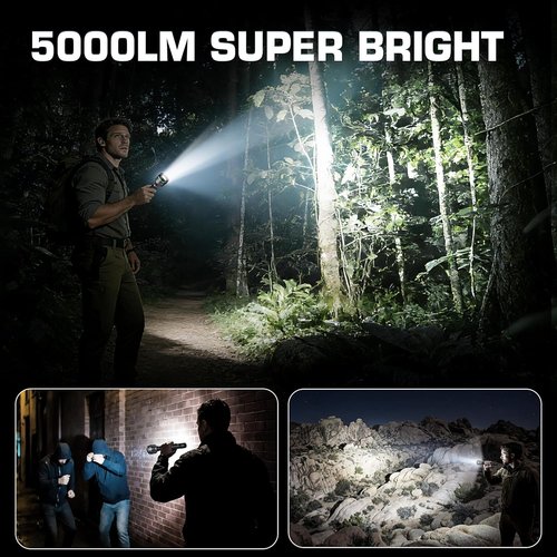 EverBrite 5000 High Lumens Rechargeable Flashlight - 5 Modes Zoomable Tactical LED Spotlight for Hunting, Hiking, and Emergency Use