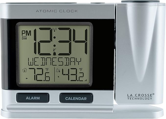 La Crosse Technology 616-12667-INT Silver Atomic Projection Alarm Clock