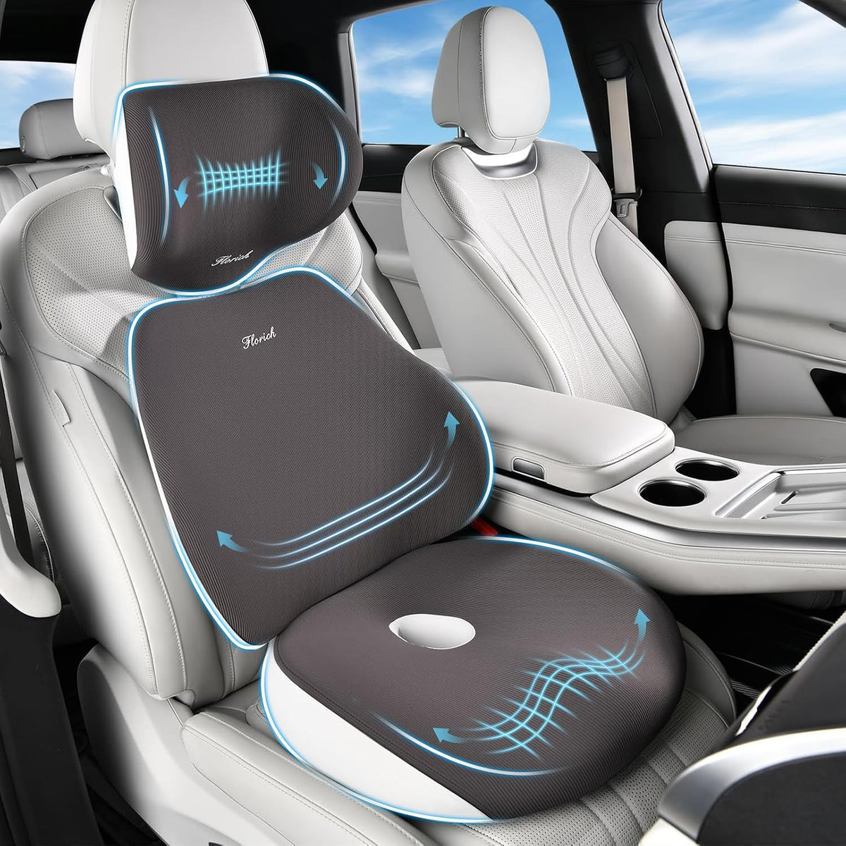 FLORICH Upgraded Ergonomic Memory Foam Car Seat Cushion with Lumbar Support, Non-Slip, Washable Driving Seat Cushion for Back & Sciatica Pain Relief, Large Car Seat Cushion Driver, Office-Pink