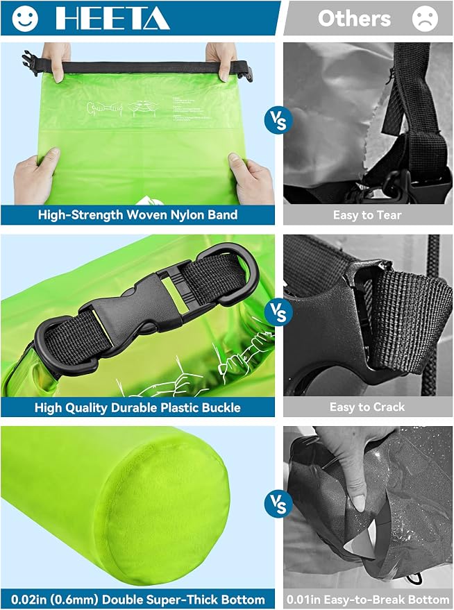 HEETA Dry Bag Waterproof for Women Men, 5L/10L/20L/30L/40L Roll Top Lightweight