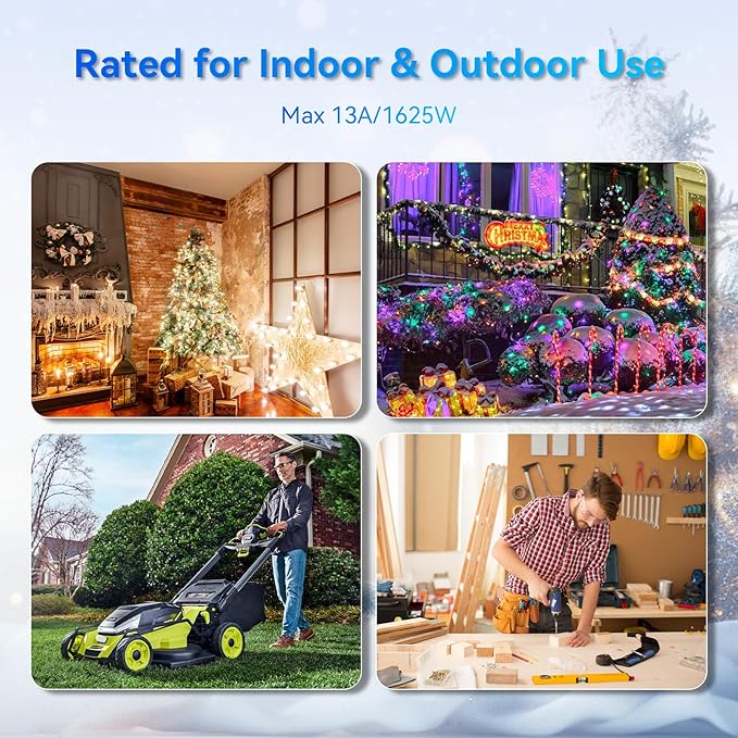 K KASONIC - 46FT Christmas Lights Outdoor Extension Cord with Mutil Outlets, ETL Listed Heavy Duty Electrical Cord with Protective Covers, Weatherproof Extension Cord for Outside, 16AWG/1625W, Black