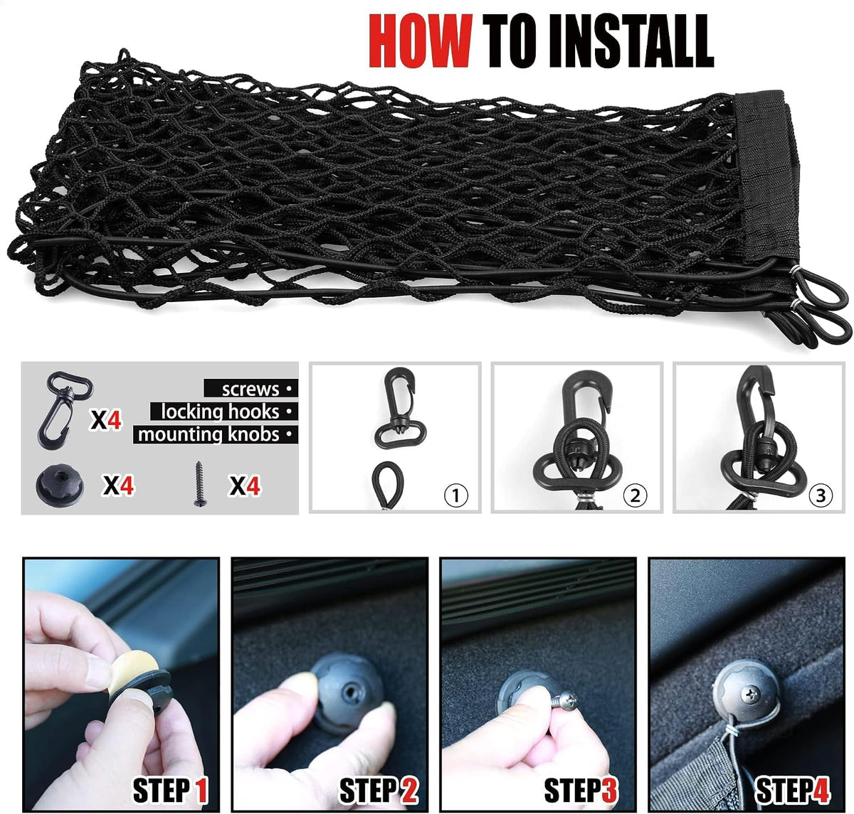 AWELCRAFT Car Rear Cargo Net – Adjustable Elastic Trunk Storage Organizer
