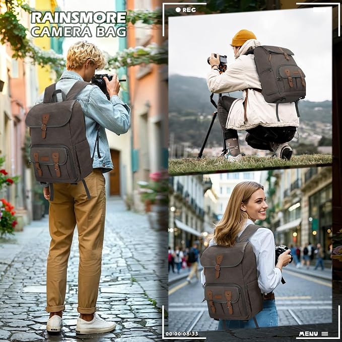 RAINSMORE Camera Bag Backpack for DSLR/SLR Mirrorless 15.6 Inch Laptop Camera