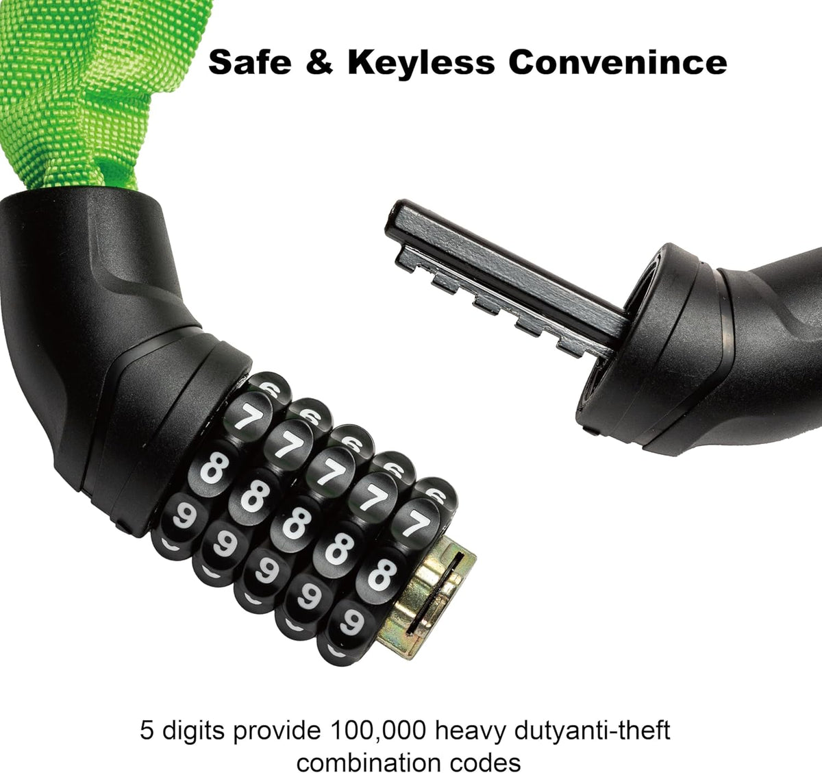 Via Velo Bike Chain Lock - Heavy Duty 5-Digit Resettable Combination Security Lock | 2.95 Ft Length for Bicycles, Scooters, and More