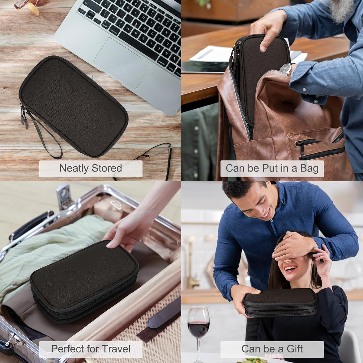 FYY Electronic Organizer, Travel Tech Pouch Bag, Medium, Coffee