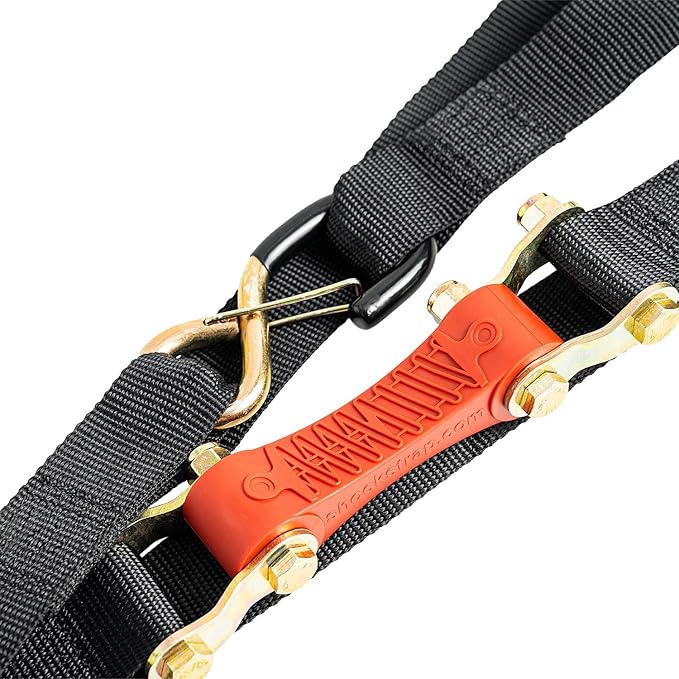 SHOCKSTRAP Ratchet Strap, 7’ x 1.5" Shock Absorbing Heavy Duty Tie Downs for Cargo, 1,000 LB WLL / 3,000 LB Break Strength, 2-Pack