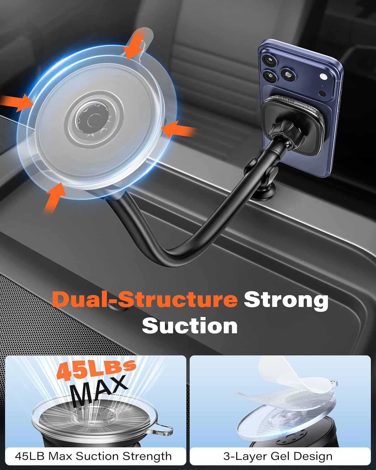 APPS2Car 14'' Gooseneck Car Truck Phone Holder for MagSafe,Windshield Mount
