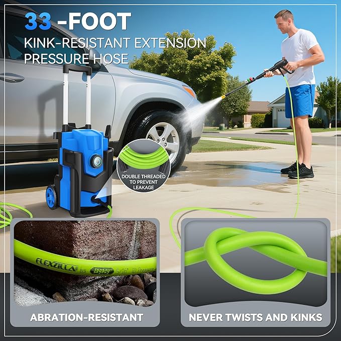 Electric Pressure Washer, 5000 PSI 4.0 GPM Heavy Duty Power Washer, with 4 Nozzles,Foam Cannon,33FT Hose Reel and 500ml Soap Bottle for Home/Cars(Blue)