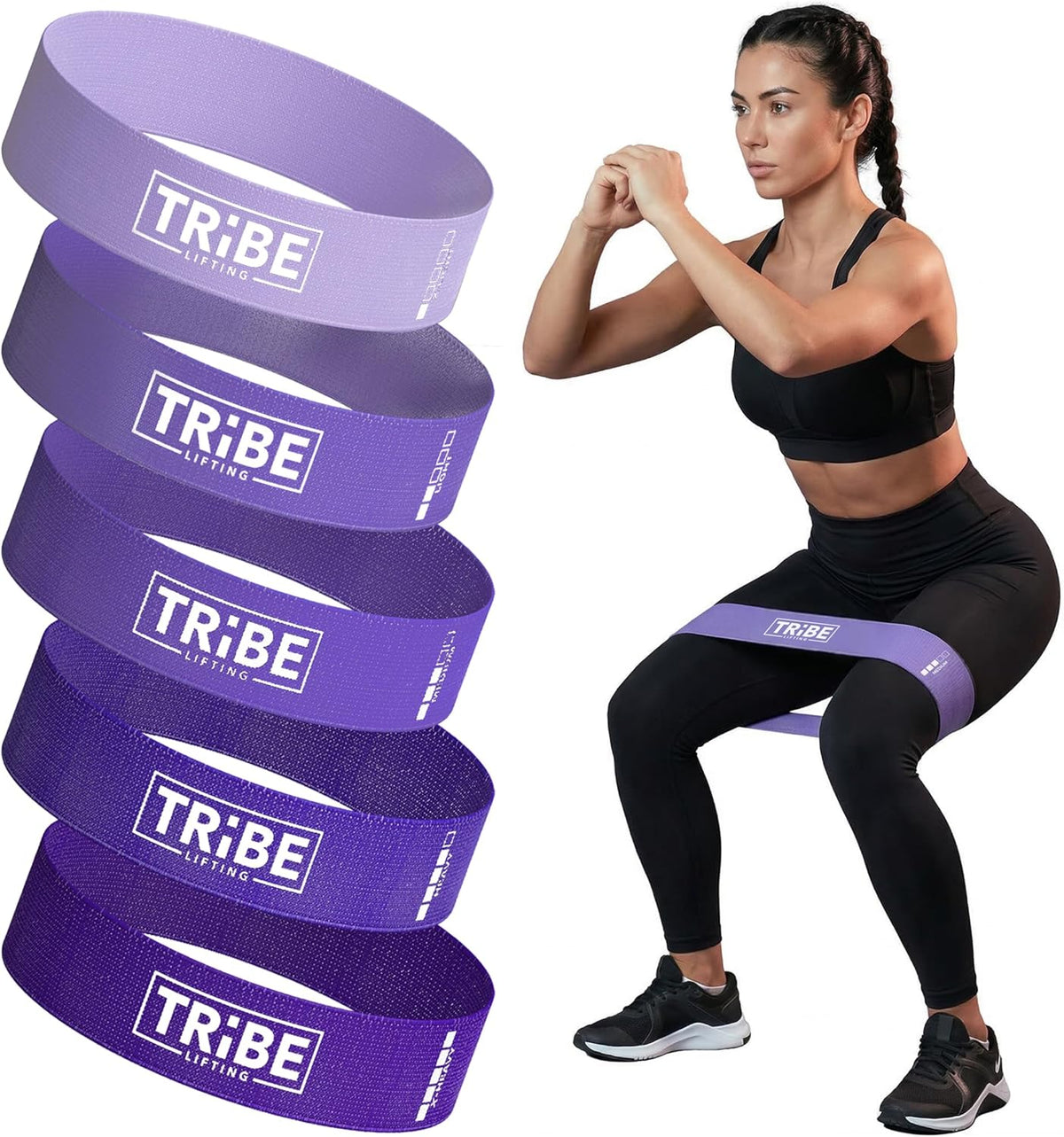 Tribe Lifting Fabric Resistance Bands - 5-Piece Set for Legs & Glutes | Durable Booty Bands for All Fitness Levels