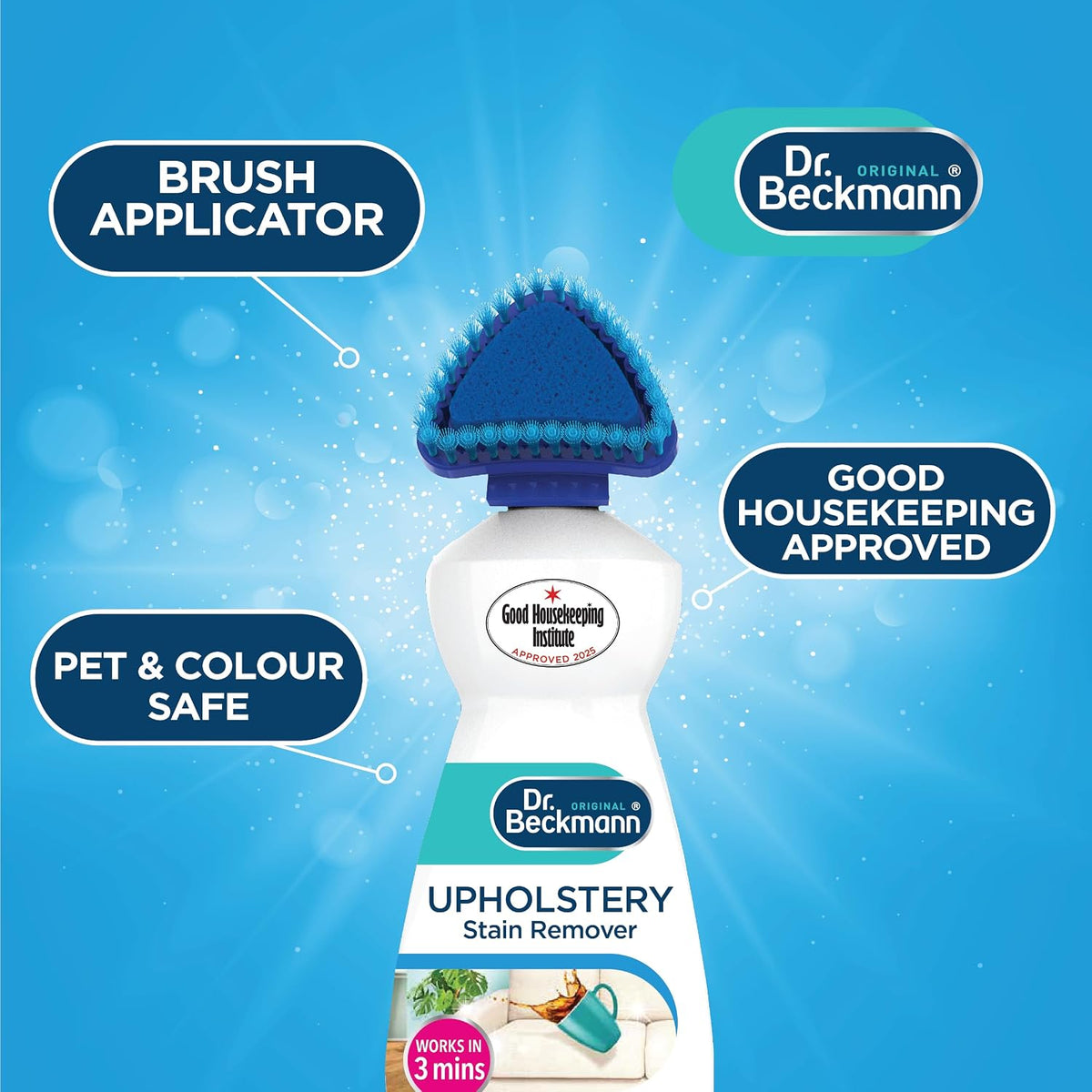 Dr. Beckmann Upholstery Stain Remover | Removes Even Stubborn Stains and odours from Sofas, car Seats etc. | Incl. applicator Brush | 400 ml