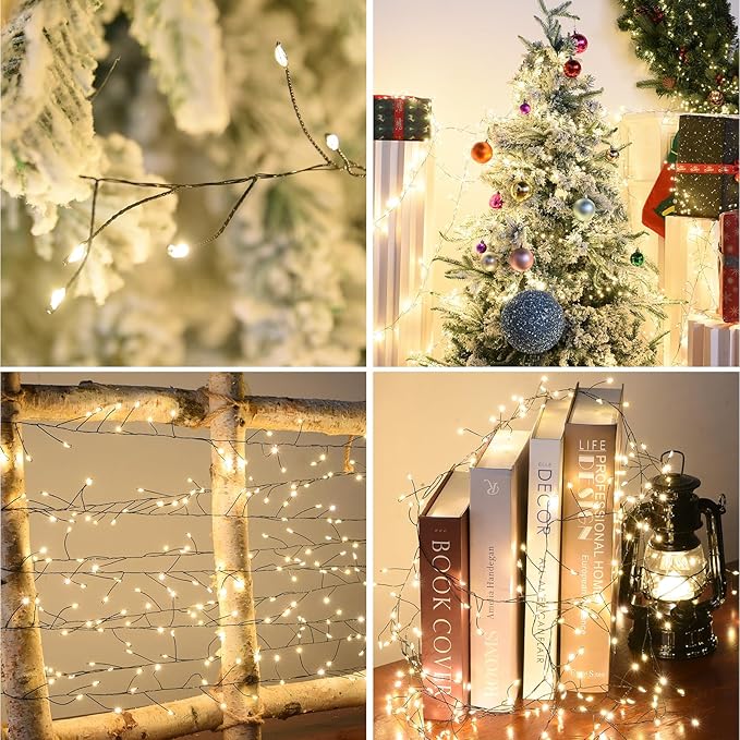 Dailyart Fairy Lights Plug in, 3000 Led Cluster Lights with Timer 195Ft Waterproof Warm Twinkle String Light with Remote for Bedroom Wreath Garland Window Wedding Christmas Tree Decoration,Black Wire