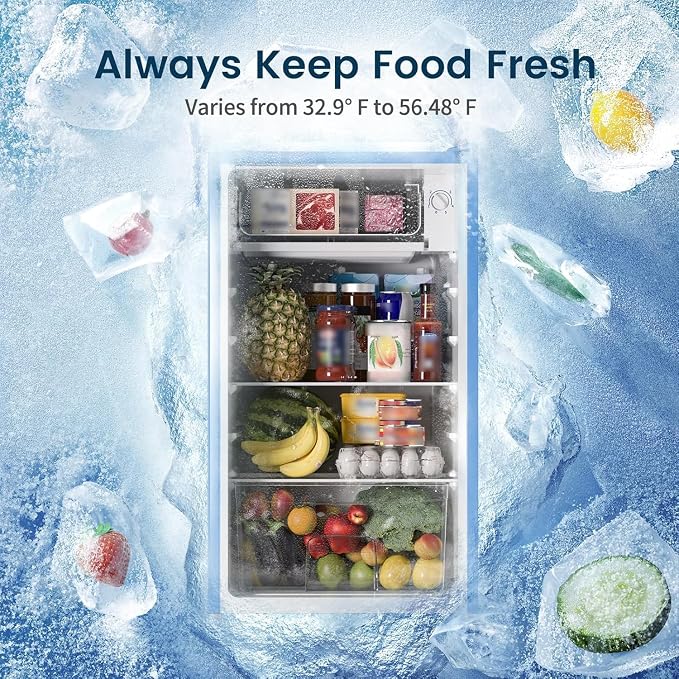 Mini Fridge with Freezer 3.2 Cu.Ft for Bedroom and Office Blue | Single Door, Small Refrigerator, Energy-efficient, Low Noise, Mini fridge for Dorm