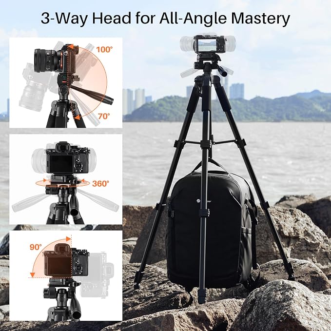 74'' Camera Tripod, Fotopro Lightweight Aluminum Travel Tripod