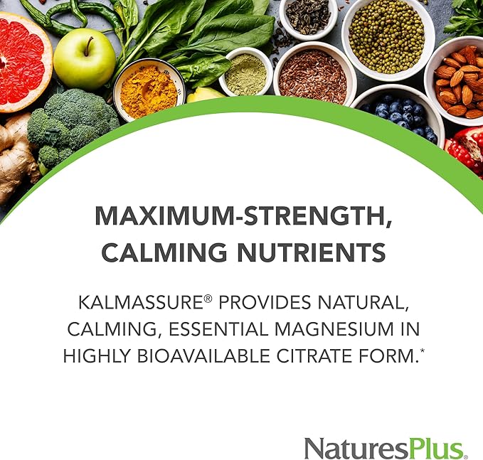 NaturesPlus KalmAssure Magnesium Powder - 1.15 lb - Orange Flavor - Supports Nerve and Muscle Relaxation - Non-GMO, Gluten Free, Vegan - 60 Servings