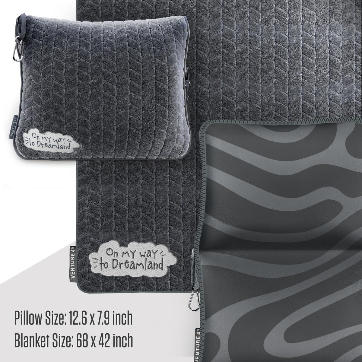 VENTURE 4TH Travel Blanket Pillow – Premium Ultra-Soft & Warm 2-in-1 Blanket or Pillow for Airplane, Car & Bus – Compact, Lightweight & Portable – Lint-Free, No Shedding, No Pilling - Gray